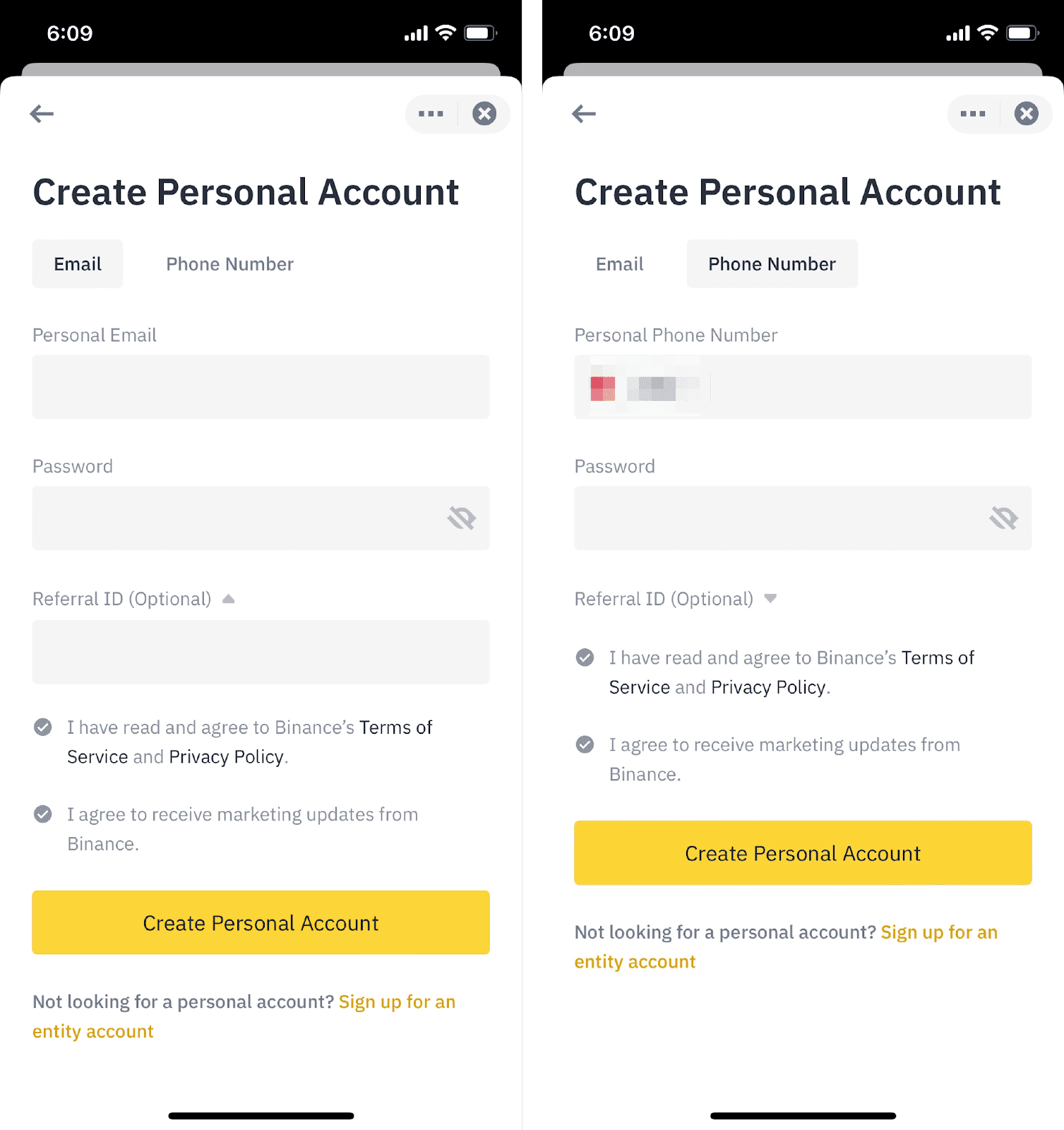 create a personal account